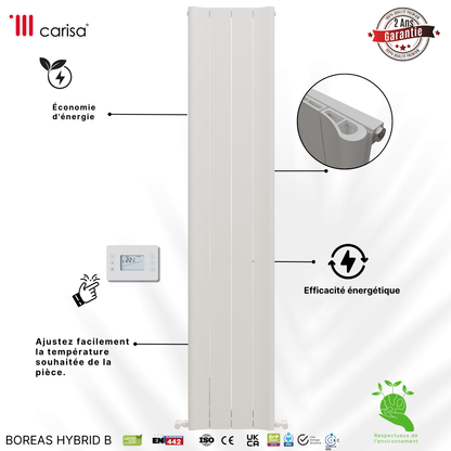 Carisa Boreas B Radiateur Électrique Vertical Design Moderne Blanc