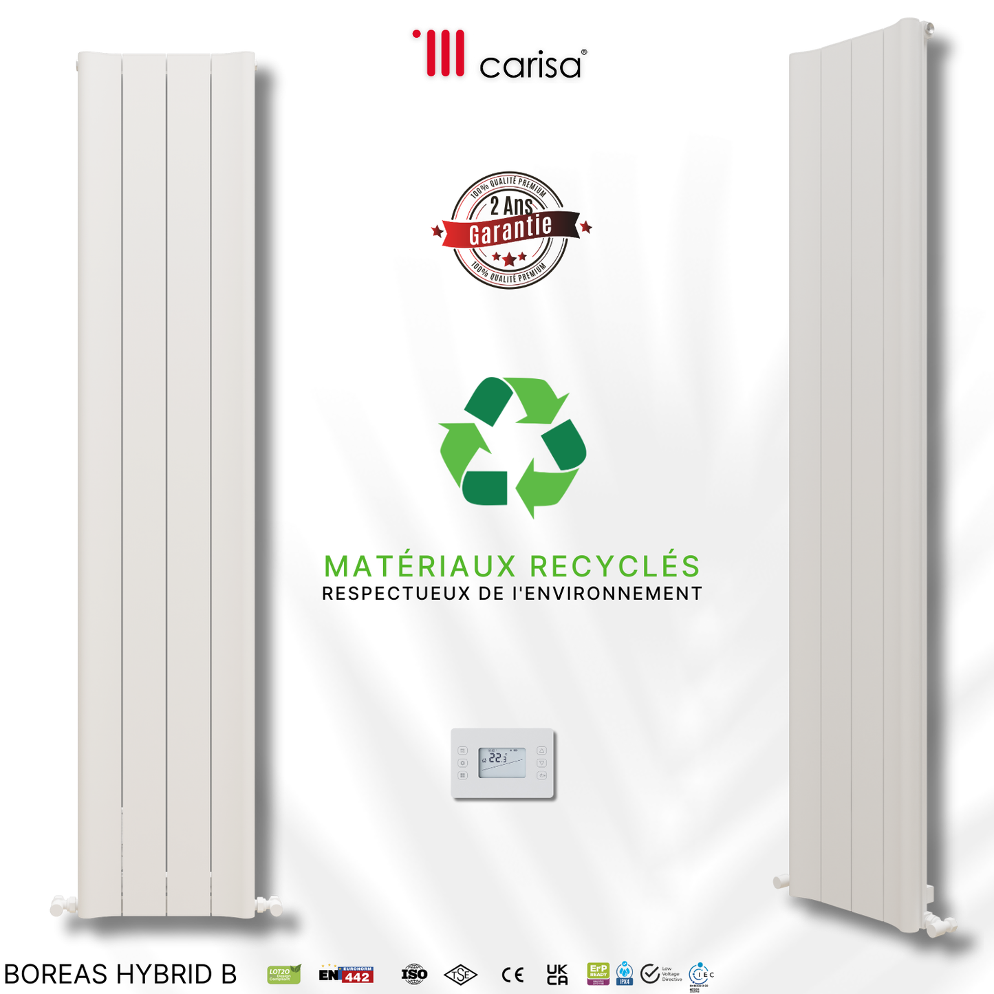 Carisa Boreas B Radiateur Électrique Vertical Design Moderne Blanc