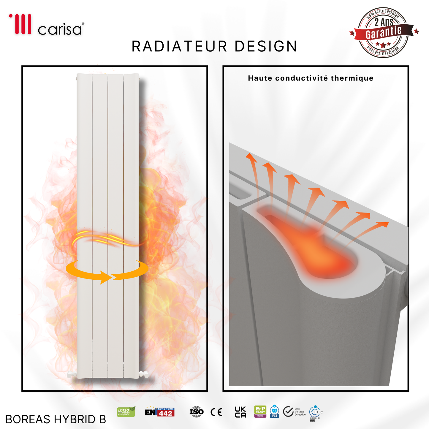 Carisa Boreas B Radiateur Électrique Vertical Design Moderne Blanc