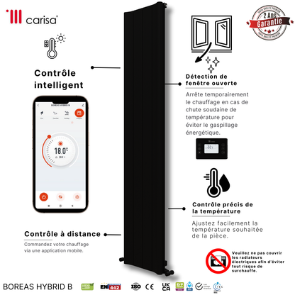 Carisa Boreas B Radiateur Électrique Vertical Design Moderne Noir
