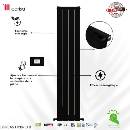 Carisa Boreas B Radiateur Électrique Vertical Design Moderne Noir