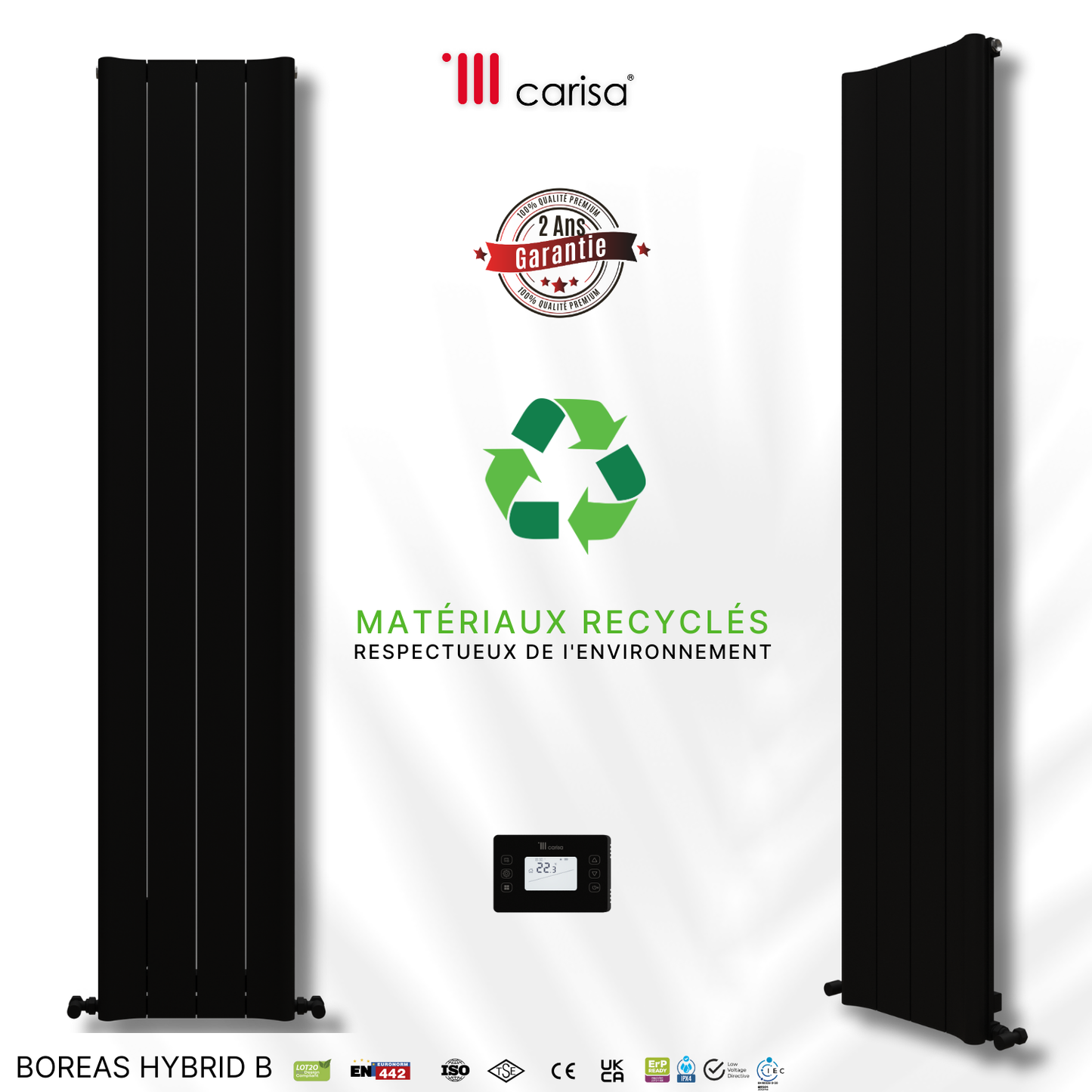 Carisa Boreas B Radiateur Électrique Vertical Design Moderne Noir