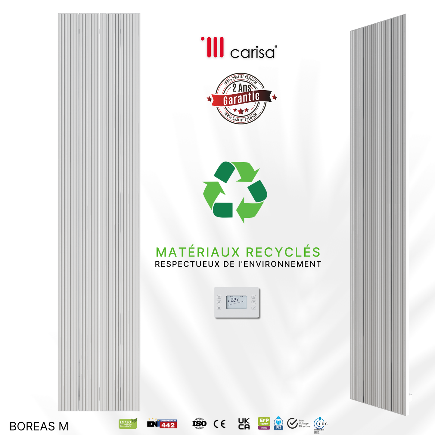 Carisa Boreas M Radiateur Électrique Vertical Design Moderne Blanc