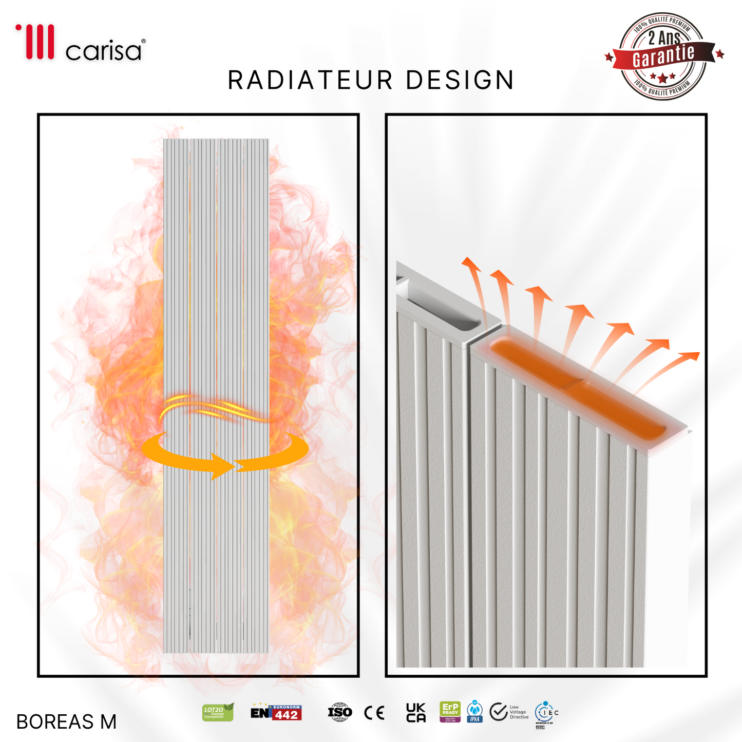 Carisa Boreas M Radiateur Électrique Vertical Design Moderne Blanc