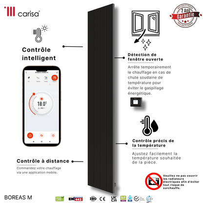 Carisa Boreas M Radiateur Électrique Vertical Design Moderne Noir