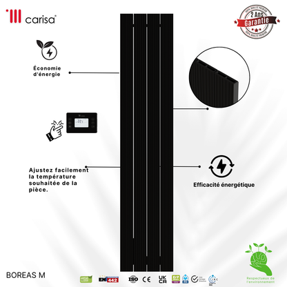 Carisa Boreas M Radiateur Électrique Vertical Design Moderne Noir