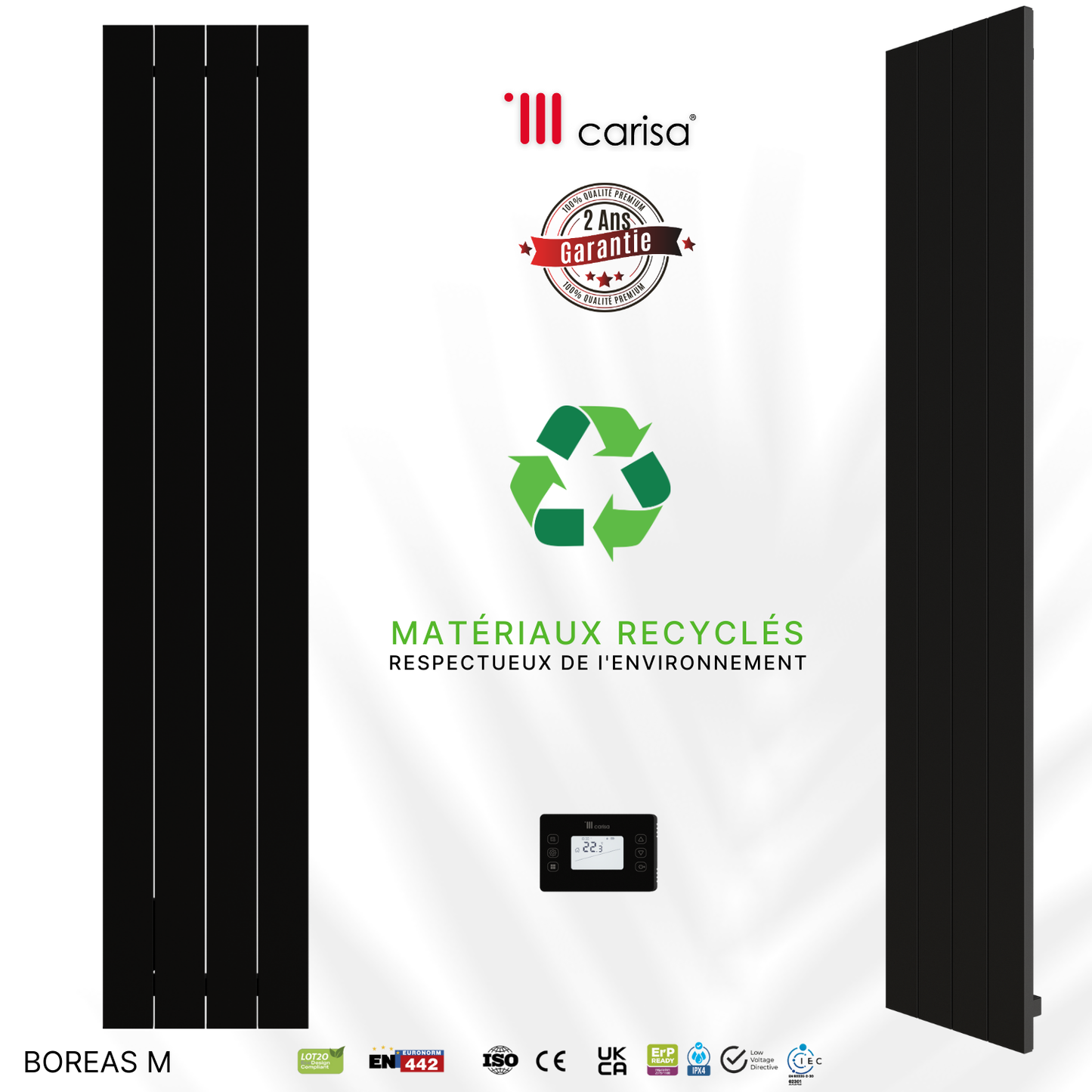 Carisa Boreas M Radiateur Électrique Vertical Design Moderne Noir