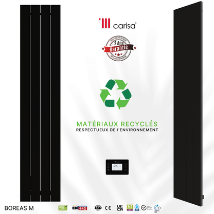 Carisa Boreas M Radiateur Électrique Vertical Design Moderne Noir