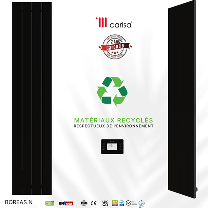 Carisa Boreas N Radiateur Électrique Vertical Design Moderne Noir