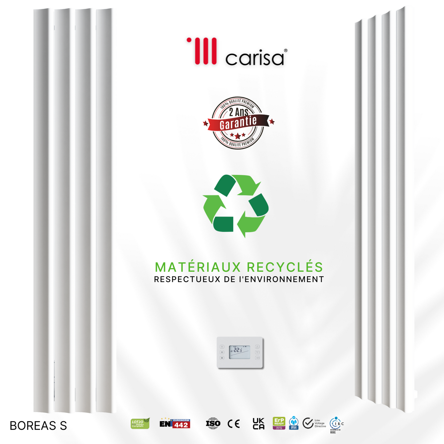 Carisa Boreas S Radiateur Électrique Vertical Design Moderne Blanc