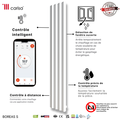 Carisa Boreas S Radiateur Électrique Vertical Design Moderne Blanc