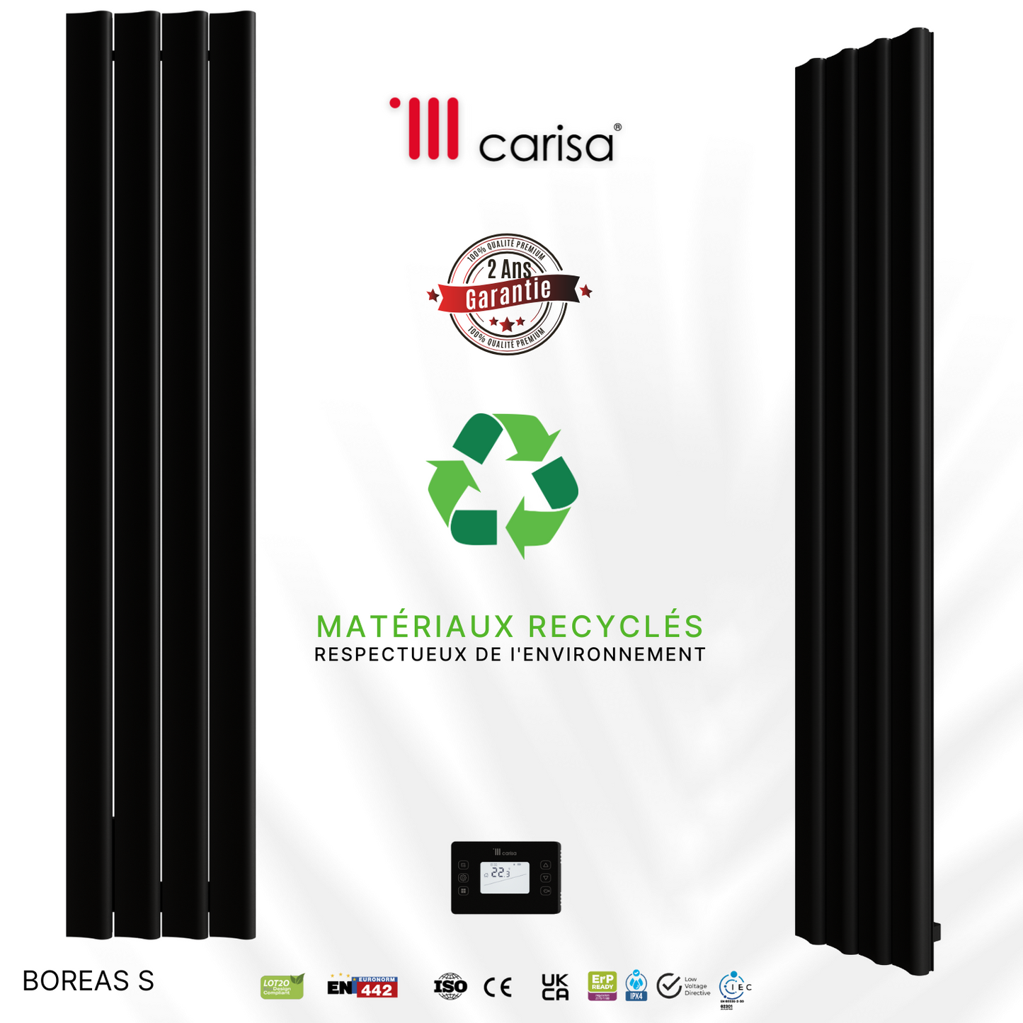 Carisa Boreas S Radiateur Électrique Vertical Design Moderne Noir