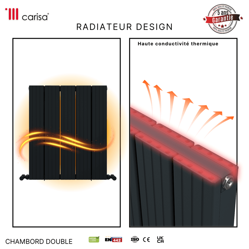 radiateur aluminium horizontal design anthracite Carisa Chambord double, radiateur design moderne anthracite, haute conductivité thermique, garantie 5 ans