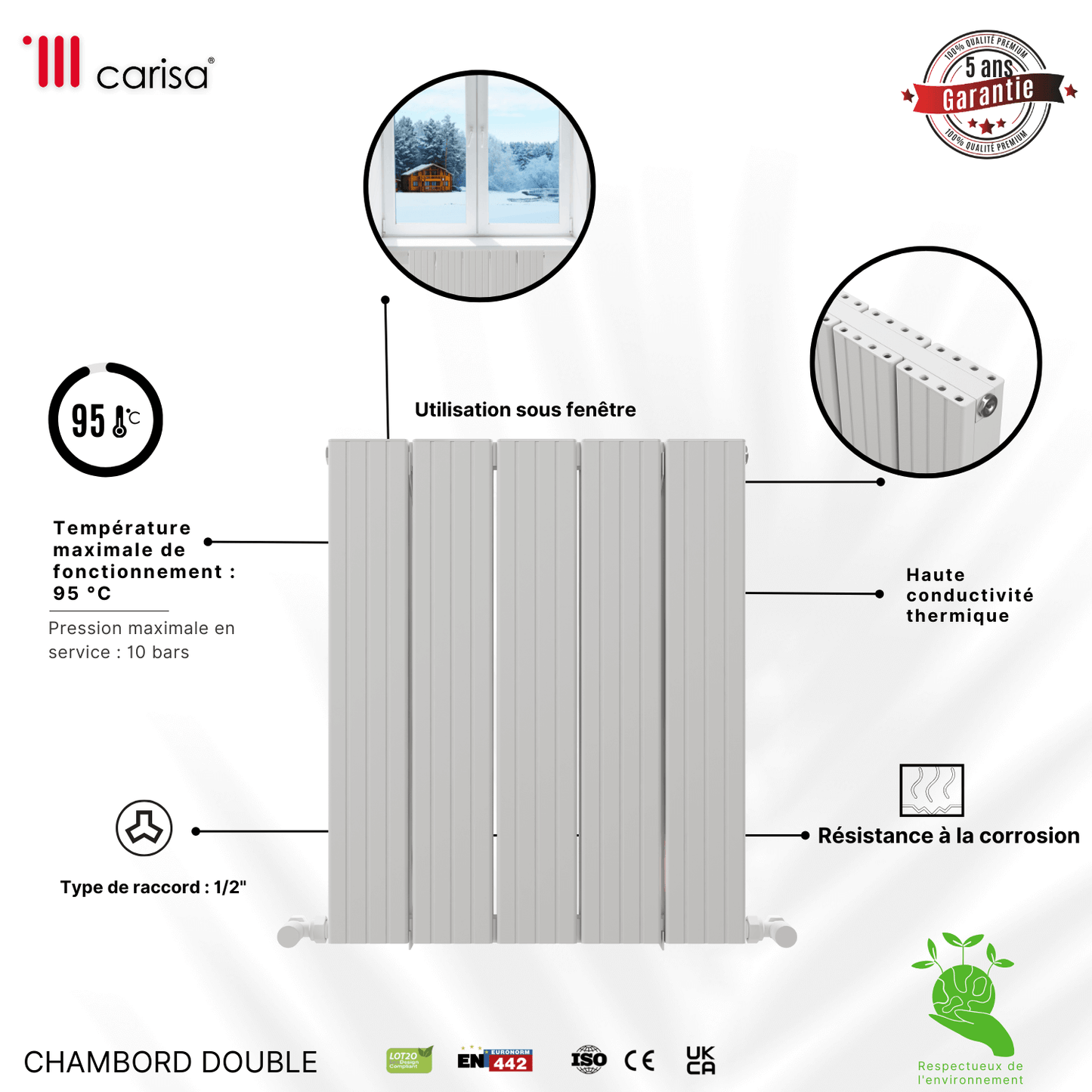 Carisa Chambord Radiateur en Aluminium Horizontal Design Moderne Blanc