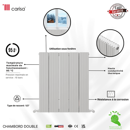 Carisa Chambord Radiateur en Aluminium Horizontal Design Moderne Blanc