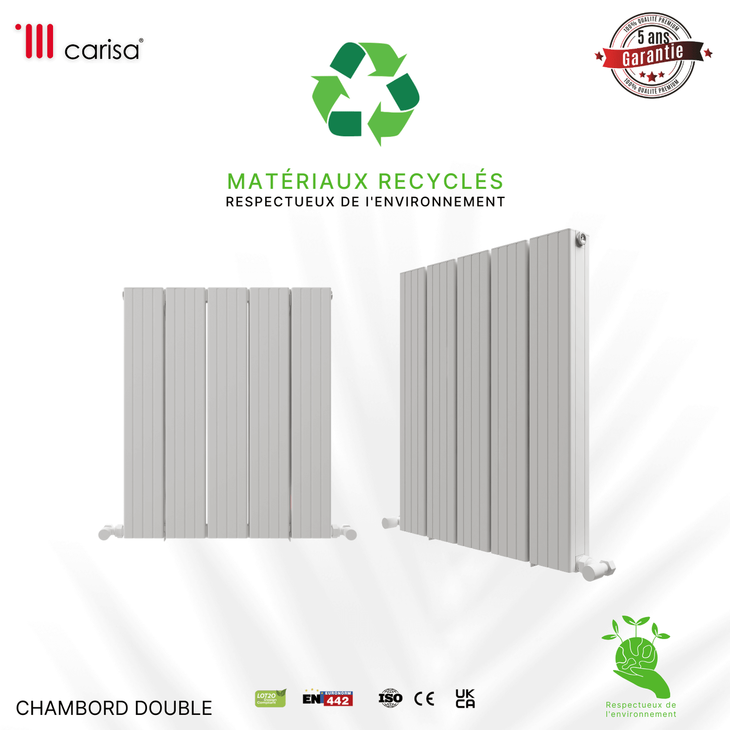 Carisa Chambord Radiateur en Aluminium Horizontal Design Moderne Blanc