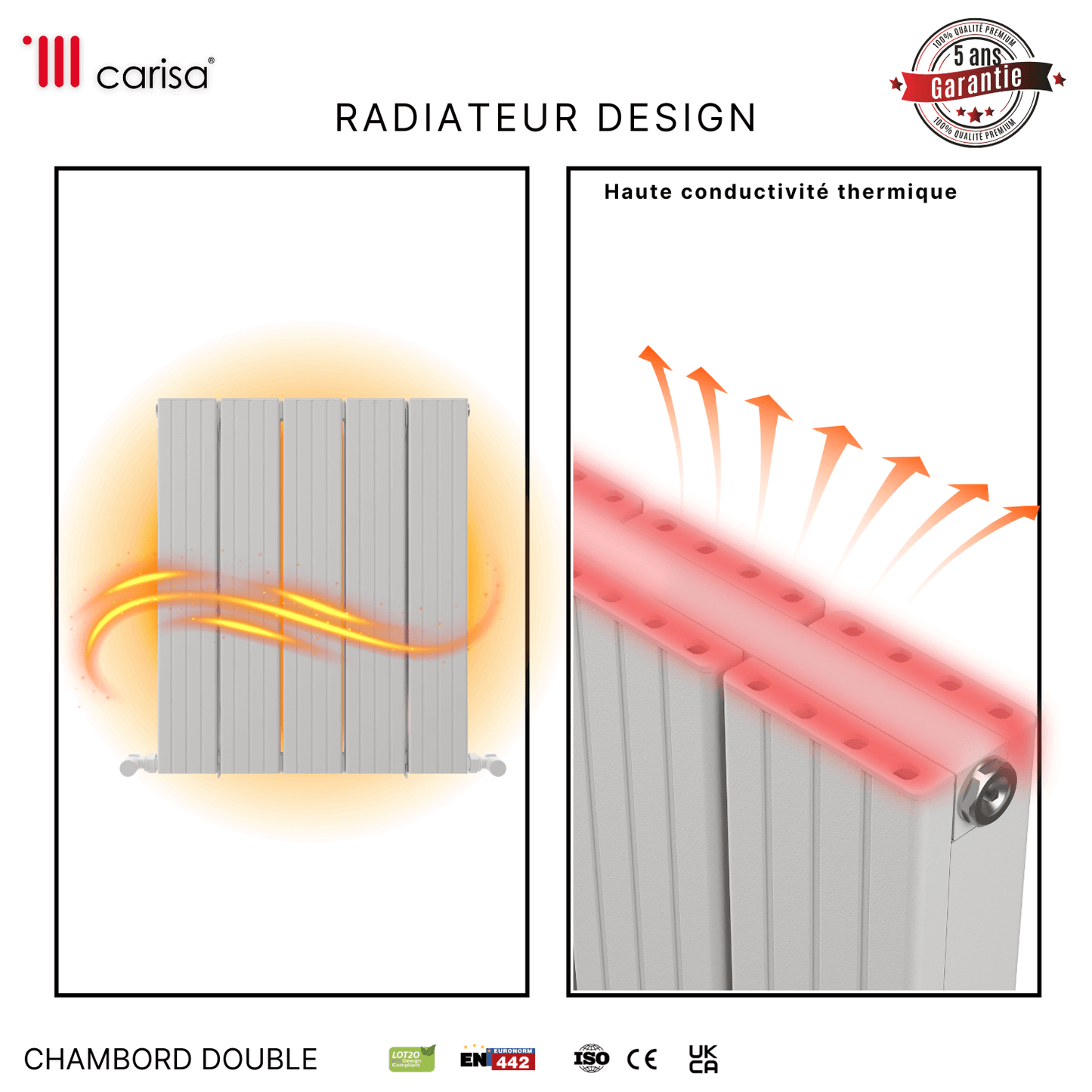 Carisa Chambord Radiateur en Aluminium Horizontal Design Moderne Blanc