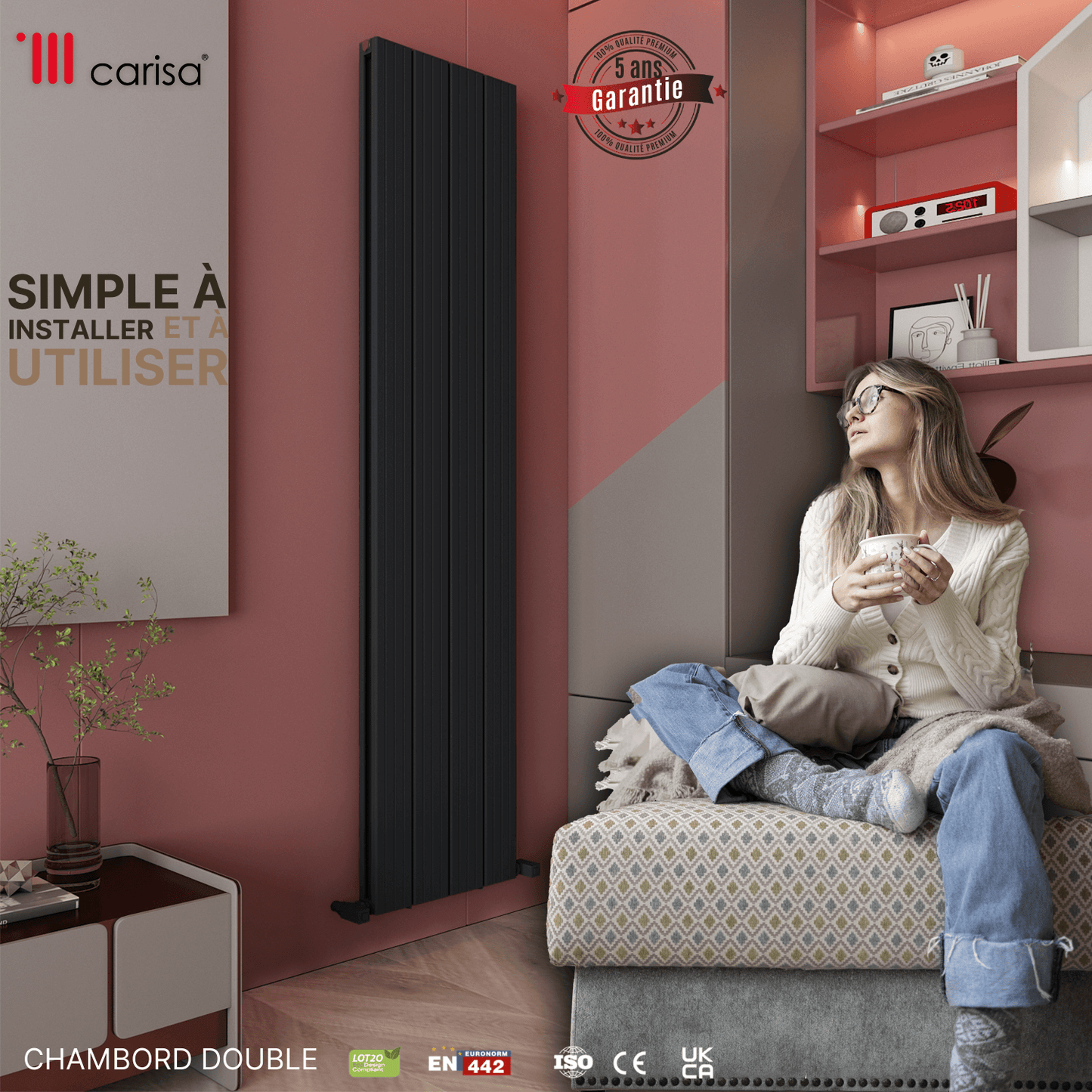 Carisa Chambord Radiateur en Aluminium Vertical Design Moderne Anthracite