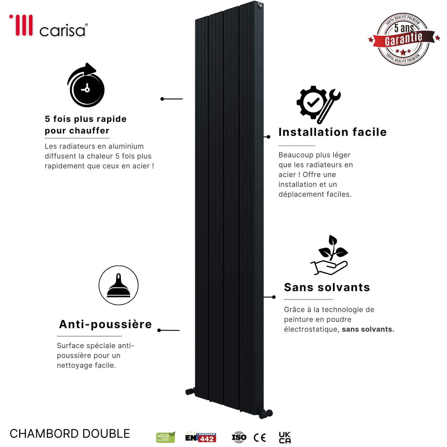 Carisa Chambord Radiateur en Aluminium Vertical Design Moderne Anthracite