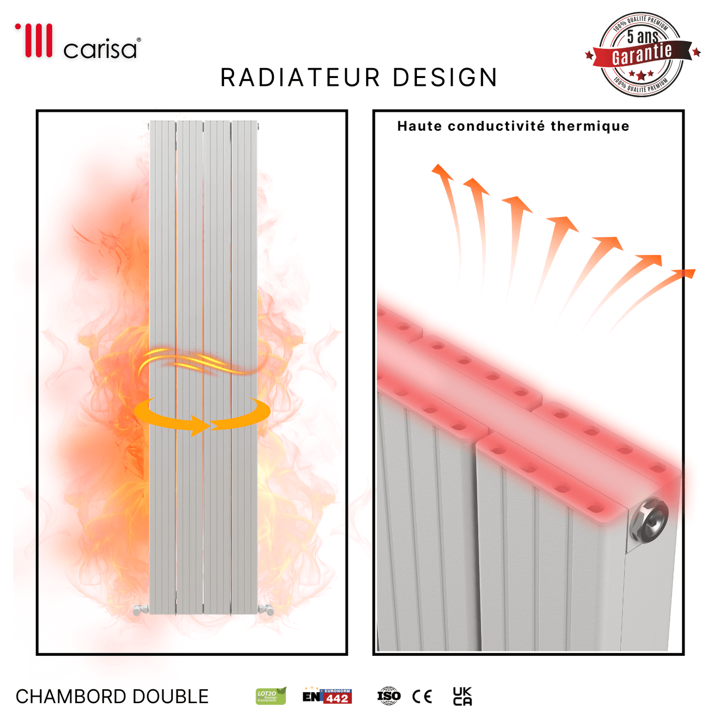 Carisa Chambord Radiateur en Aluminium Vertical Design Moderne Blanc