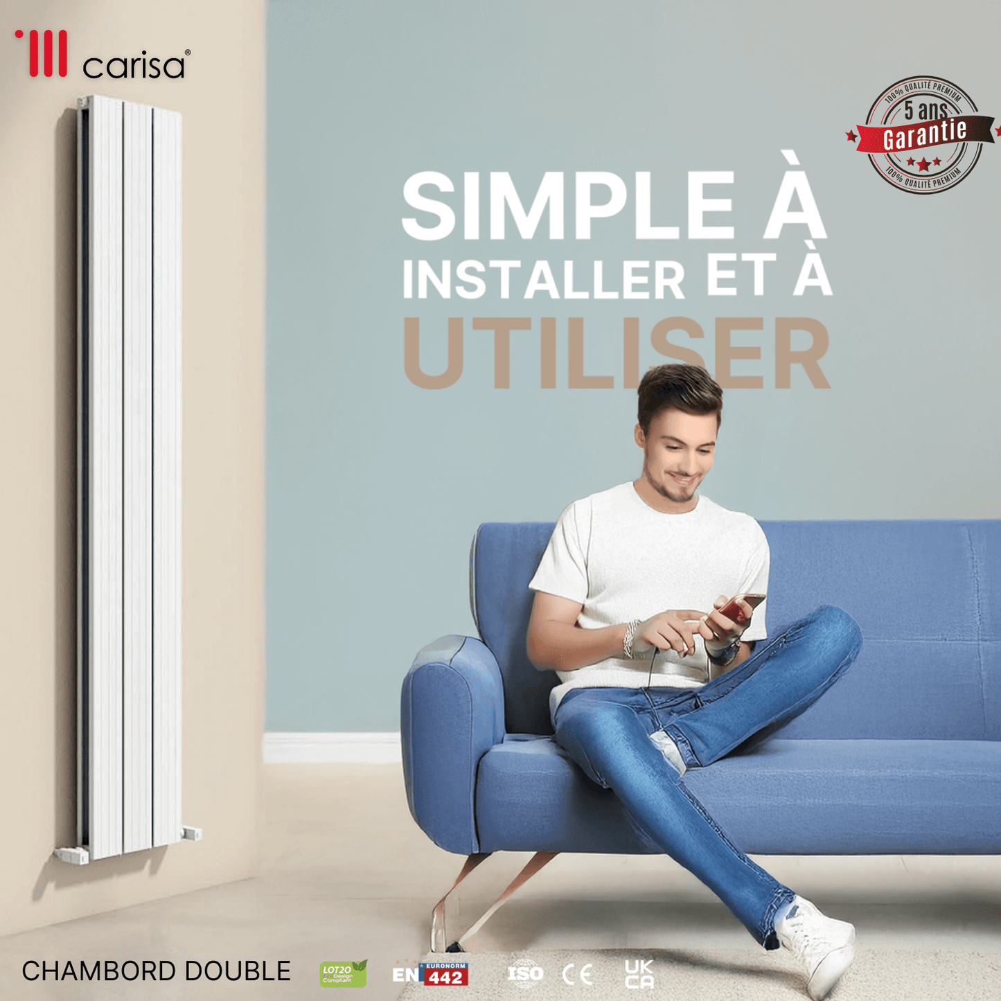 Carisa Chambord Radiateur en Aluminium Vertical Design Moderne Blanc