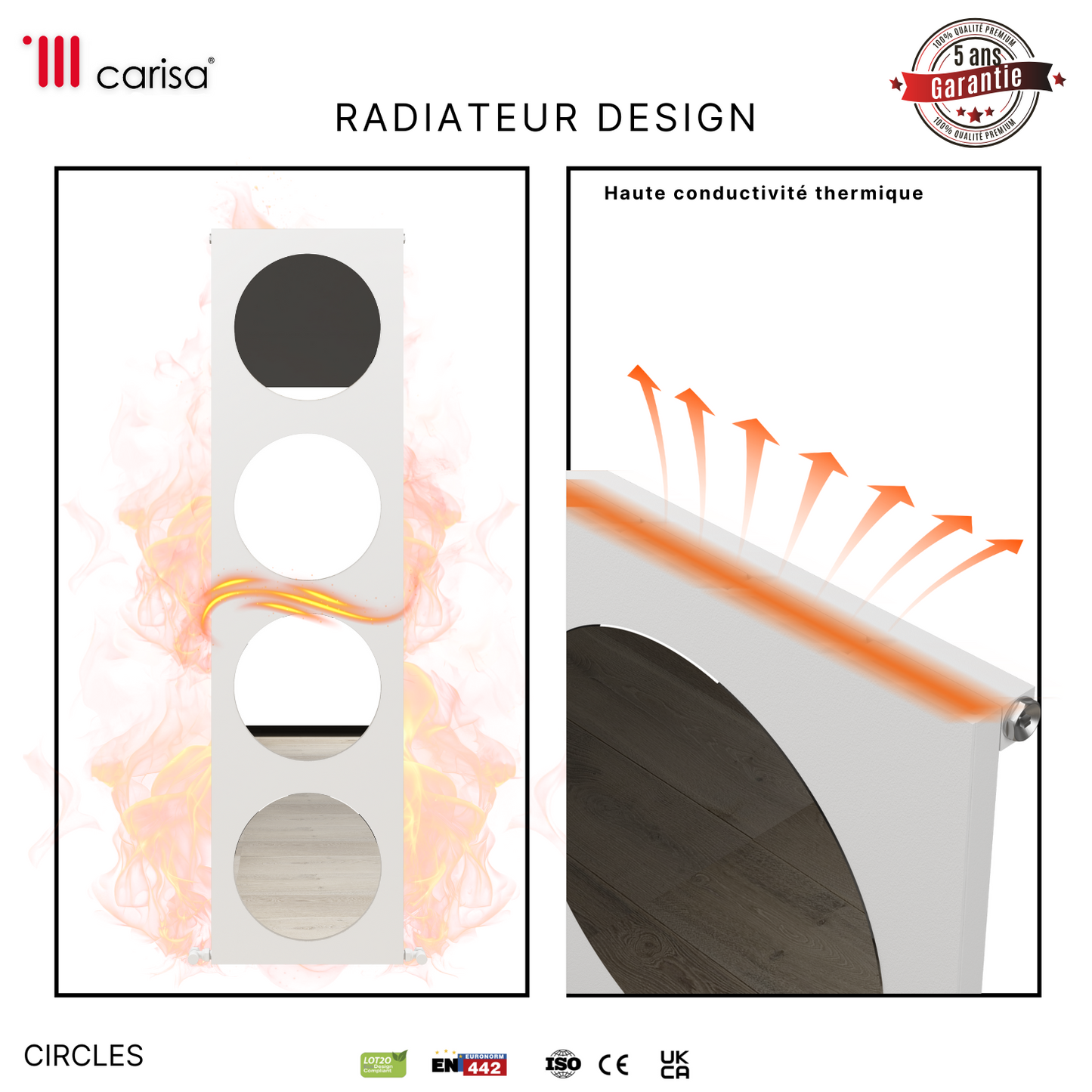 Carisa Circles Radiateur en Aluminium Vertical Design Moderne Blanc