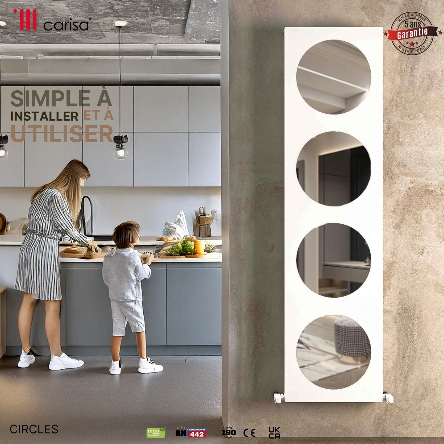 Carisa Circles Radiateur en Aluminium Vertical Design Moderne Blanc