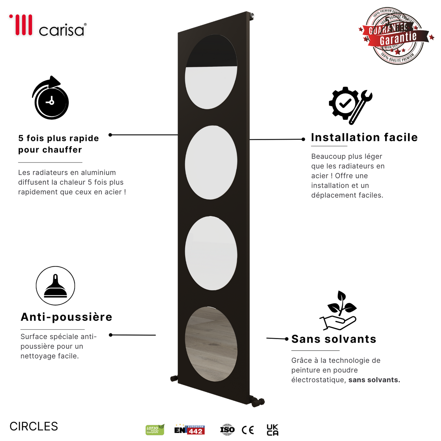 Carisa Circles Radiateur en Aluminium Vertical Design Moderne Galet