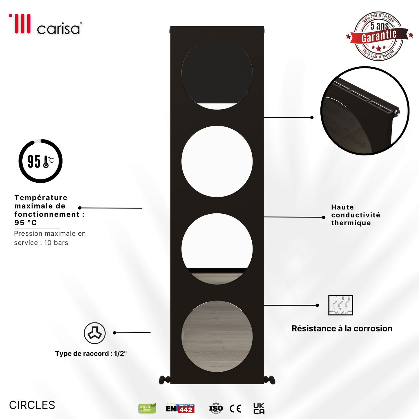 Carisa Circles Radiateur en Aluminium Vertical Design Moderne Galet