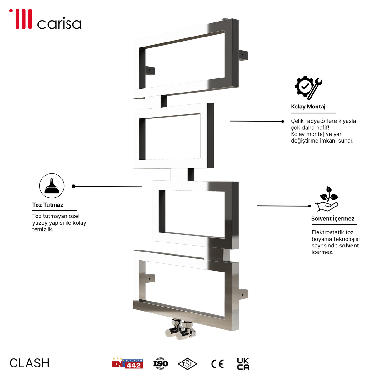 Carisa Clash Sèche-Serviettes en Acier Inoxydable Design Moderne Miroir Poli
