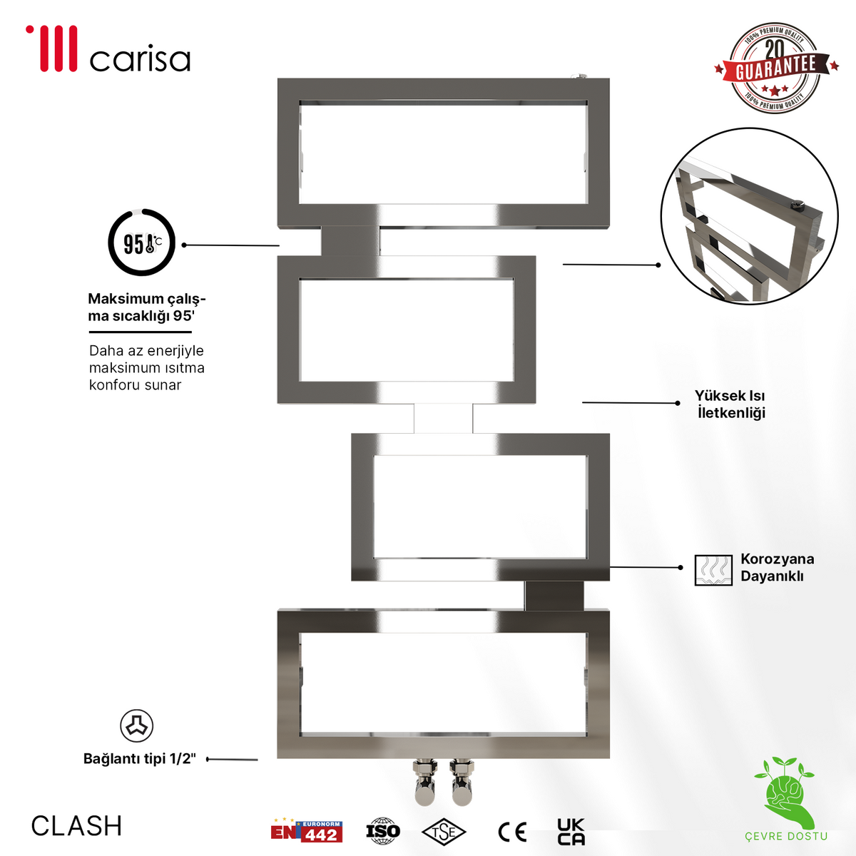Carisa Clash Sèche-Serviettes en Acier Inoxydable Design Moderne Miroir Poli