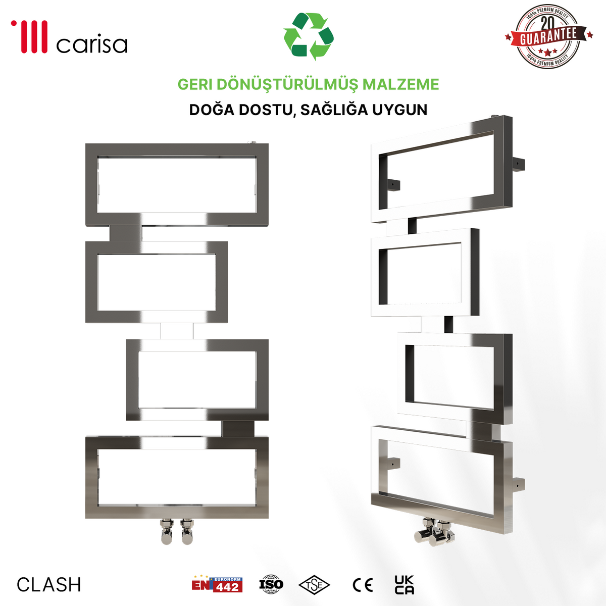 Carisa Clash Sèche-Serviettes en Acier Inoxydable Design Moderne Miroir Poli