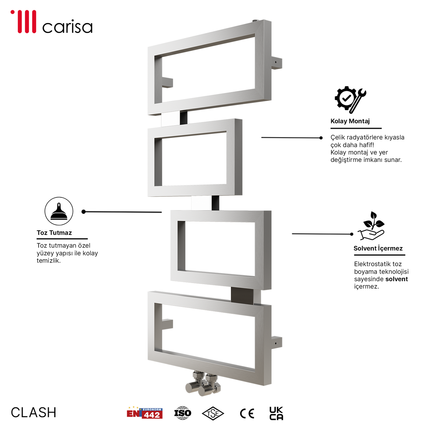 Carisa Clash Sèche-Serviettes en Acier Inoxydable Design Moderne Satiné Poli