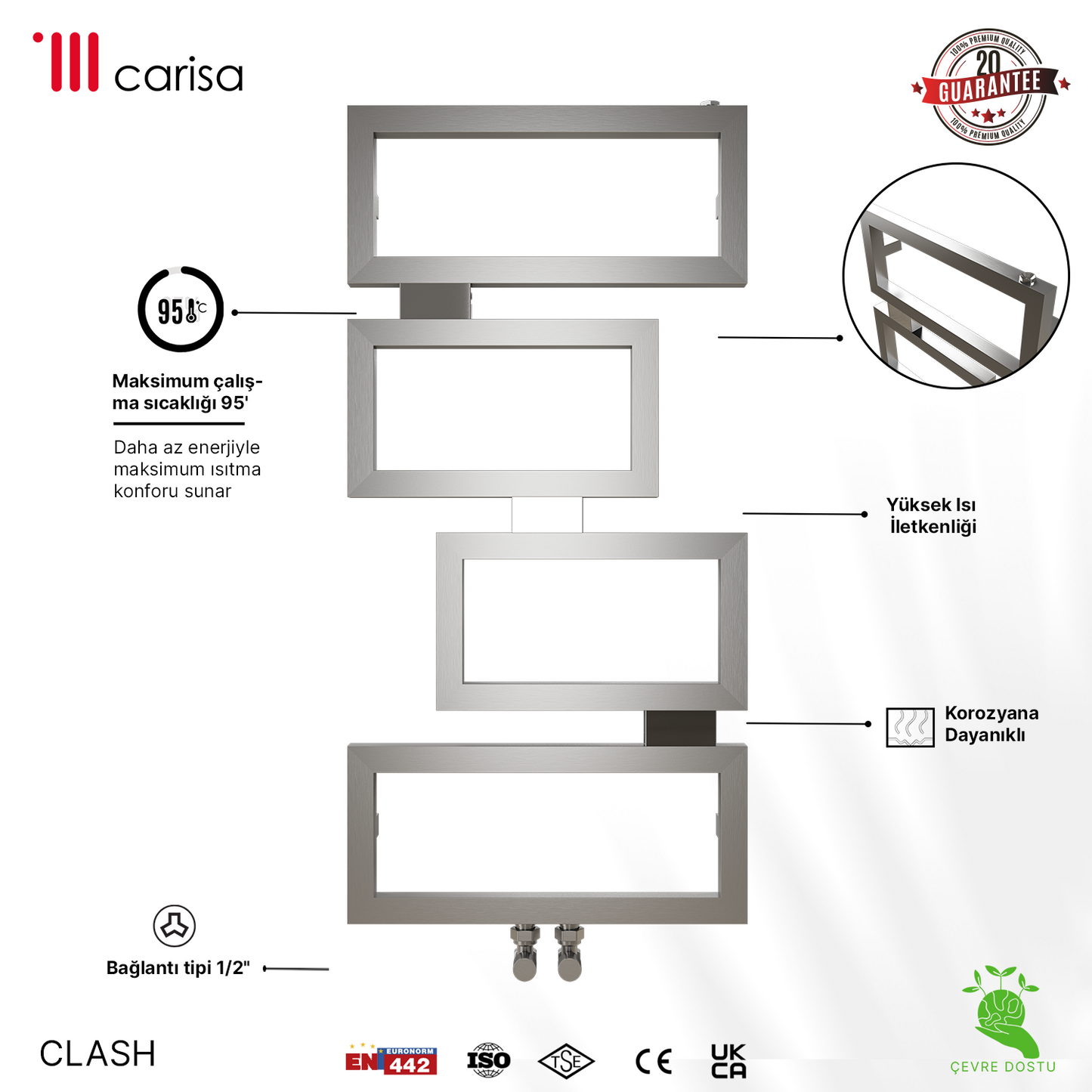 Carisa Clash Sèche-Serviettes en Acier Inoxydable Design Moderne Satiné Poli