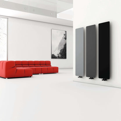 sèche serviette design moderne radiateur aluminium Carisa Croydon radiateur vertical mince en acier gris clair, design moderne salon