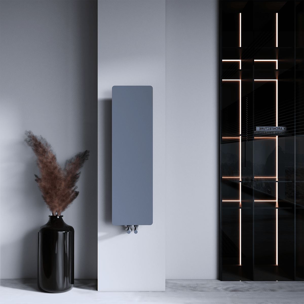 Alt Tag: sèche serviette design moderne radiateur aluminium Carisa Croydon radiateur vertical design mince acier gris clair sur mur