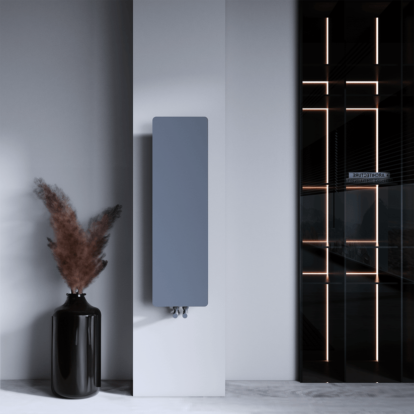 Alt Tag: sèche serviette design moderne radiateur aluminium Carisa Croydon radiateur vertical design mince acier gris clair sur mur