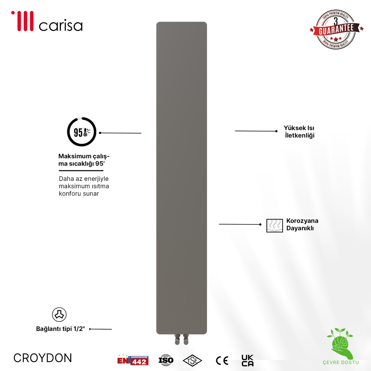 Alt Tag: sèche serviette design moderne radiateur aluminium Carisa Croydon radiateur vertical en acier gris clair, design mince moderne