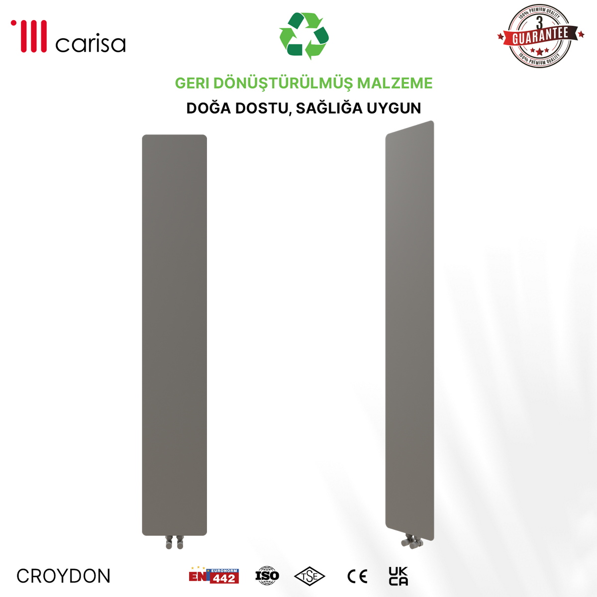 Carisa Croydon Radiateur Design Mince en Acier Vertical Design Moderne Gris Clair