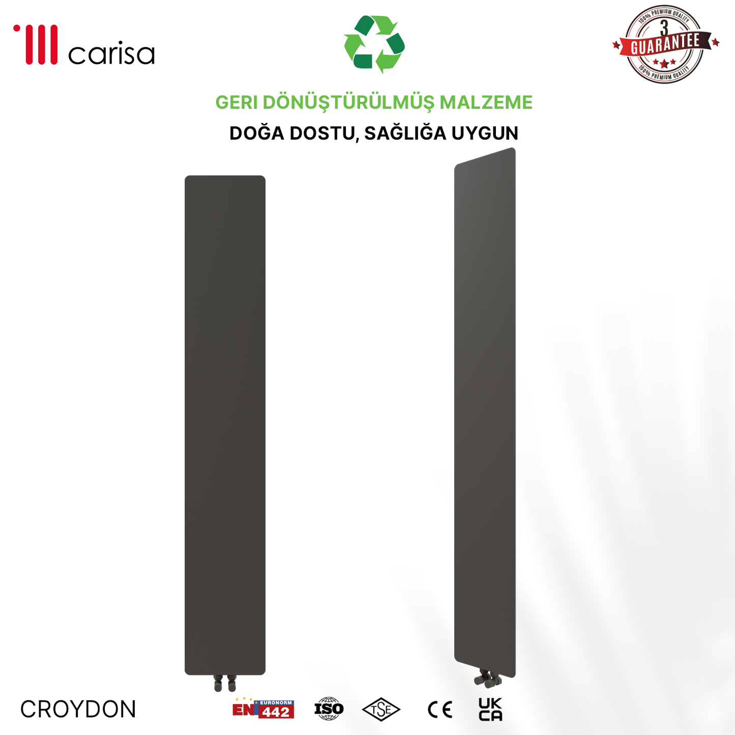Carisa Croydon Radiateur Design Mince en Acier Vertical Design Moderne Noir