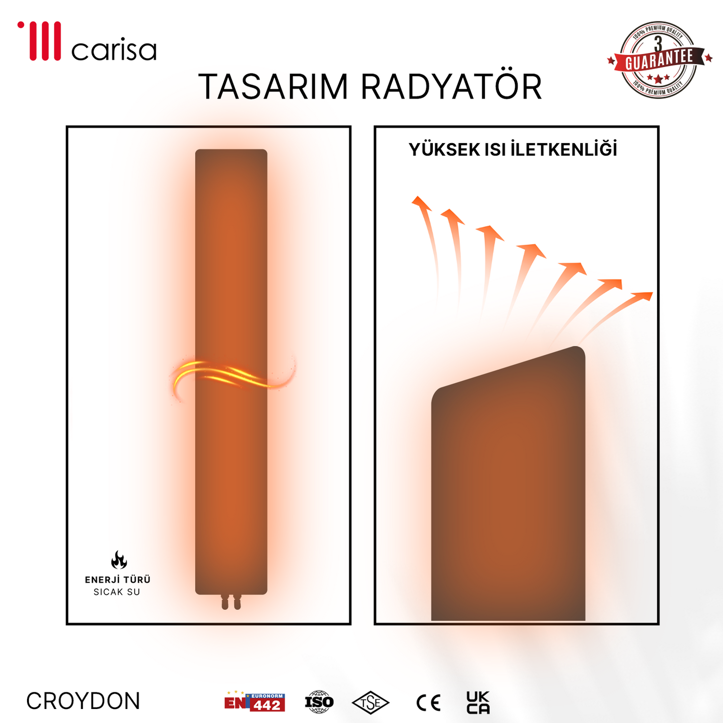 Carisa Croydon Radiateur Design Mince en Acier Vertical Design Moderne Noir