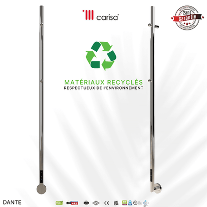 sèche-serviettes Carisa Dante électrique en acier inox finition satinée polie, matériaux recyclés, garantie 2 ans