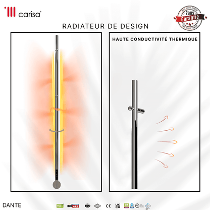 Alt Tag: sèche-serviettes Carisa Dante en acier inox finition satinée polie, radiateur design à haute conductivité thermique
