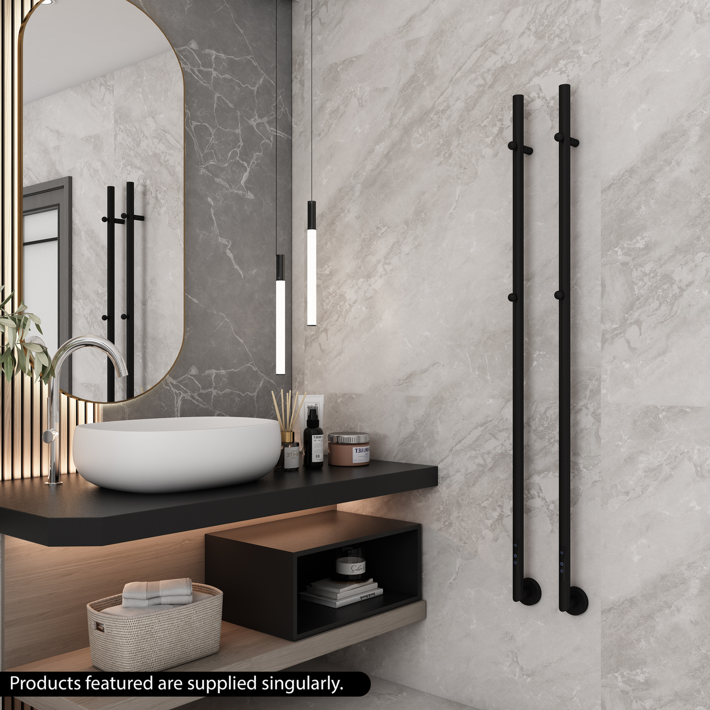 sèche-serviettes électrique Carisa Dante en acier inoxydable, noir mat, design contemporain pour salle de bain moderne