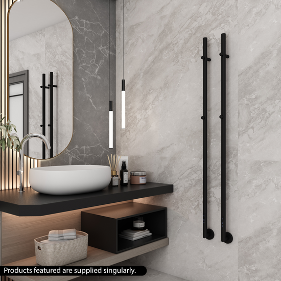 sèche-serviettes électrique Carisa Dante en acier inoxydable, noir mat, design contemporain pour salle de bain moderne