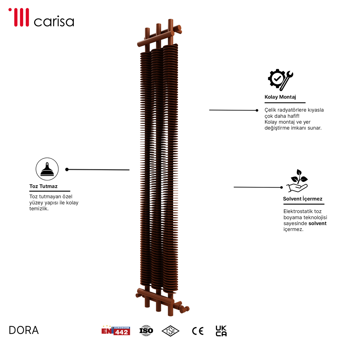 Carisa Dora Radiateur en Acier Vertical Design Moderne Cuivre Mat Métallisé