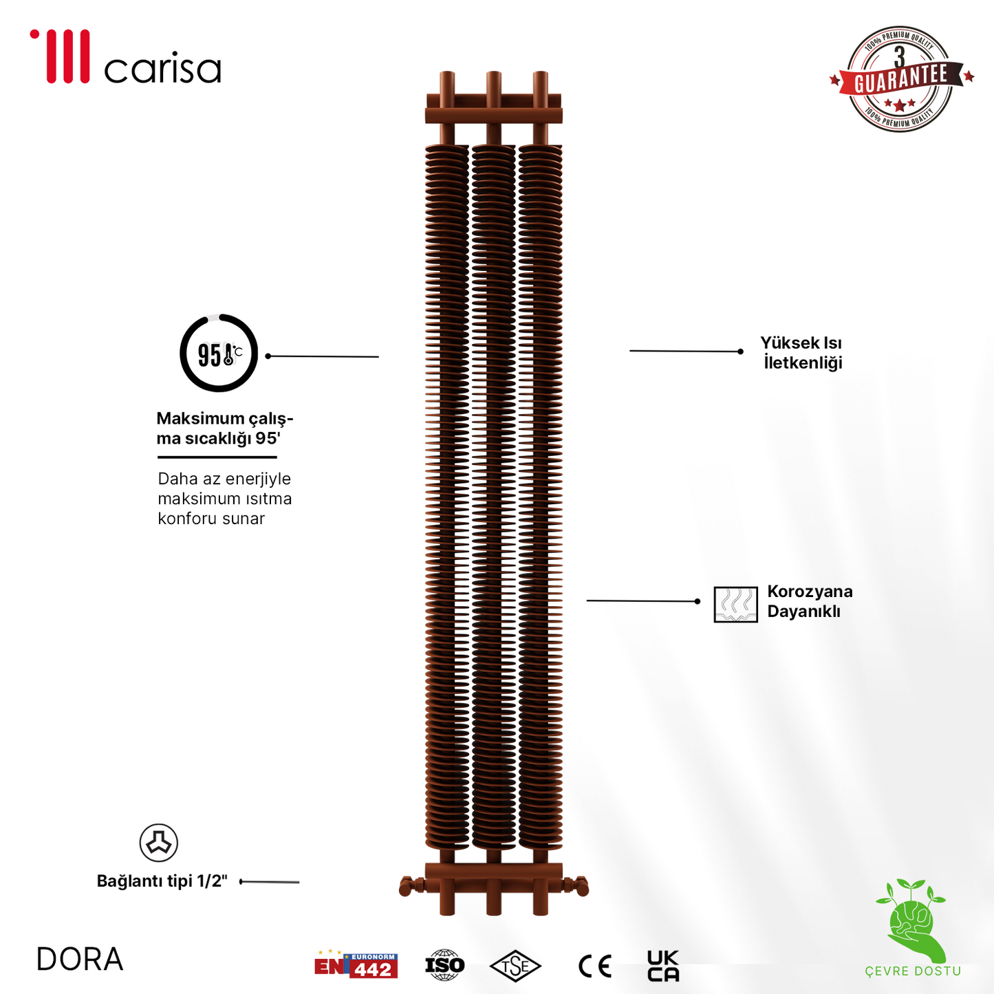 Carisa Dora Radiateur en Acier Vertical Design Moderne Cuivre Mat Métallisé