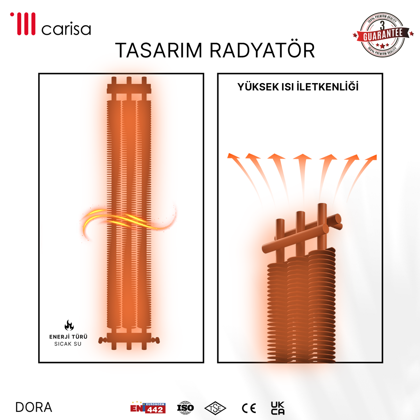 Carisa Dora Radiateur en Acier Vertical Design Moderne Cuivre Mat Métallisé