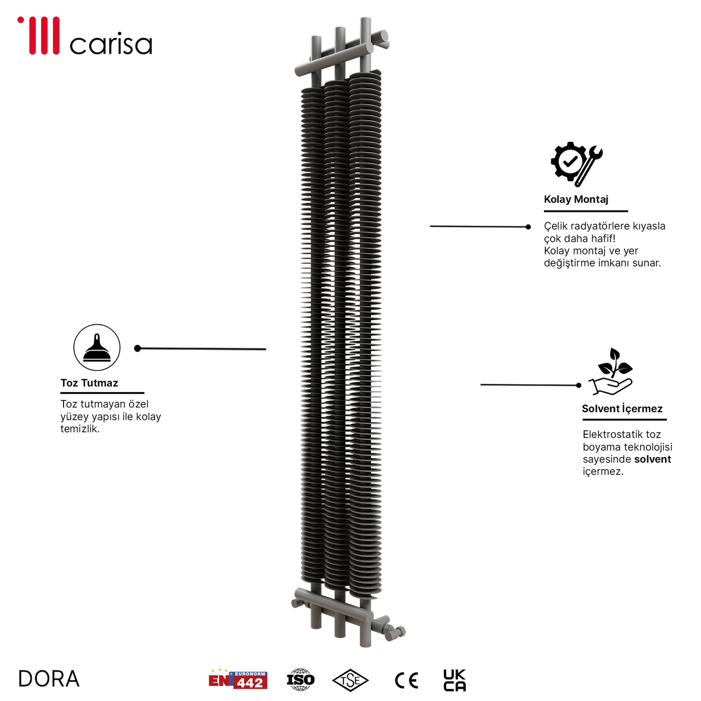 Carisa Dora Radiateur en Acier Vertical Design Moderne Gris Clair
