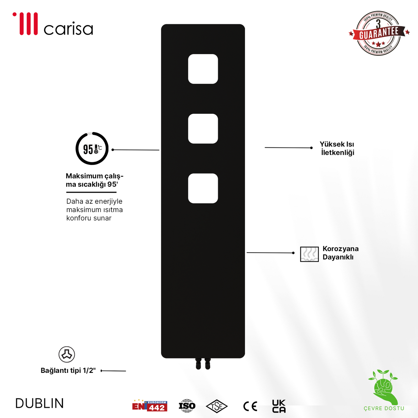 Carisa Dublin Radiateur Design Mince en Acier Vertical Design Moderne Noir
